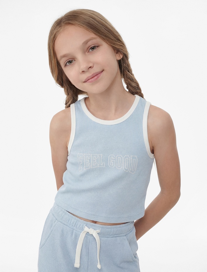 Kız Çocuk Pamuklu Bisiklet Yaka Atlet ve Eşofman Altı - 2'li Takım