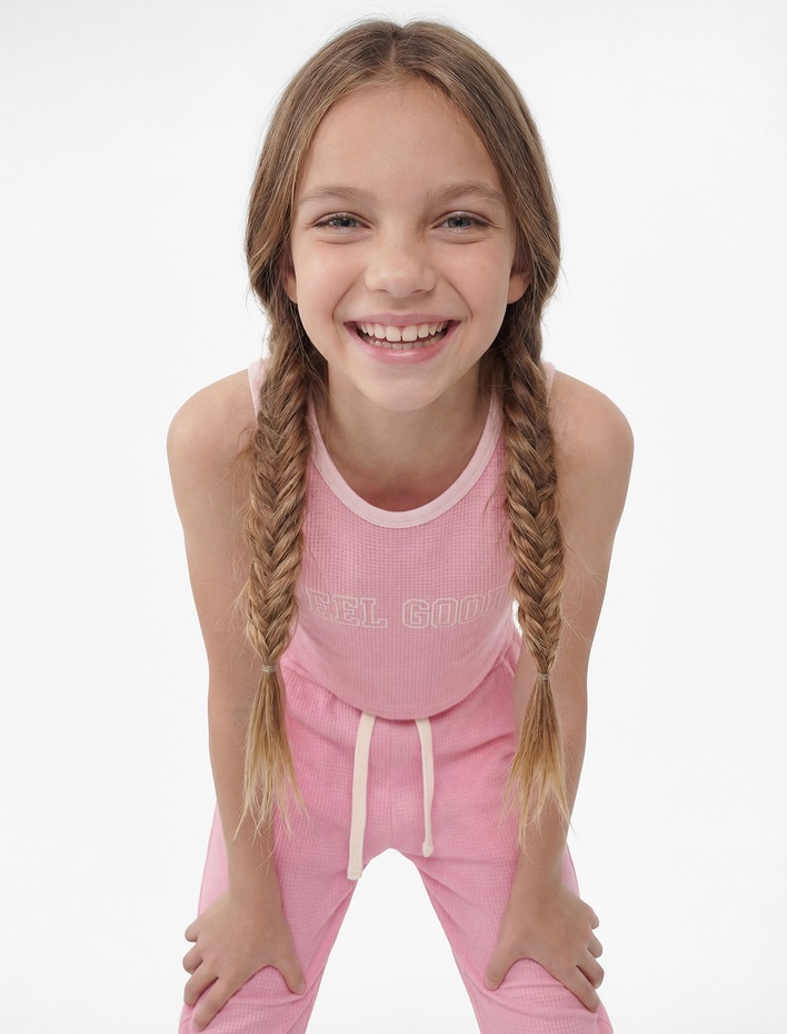 Kız Çocuk Pamuklu Bisiklet Yaka Atlet ve Eşofman Altı - 2'li Takım