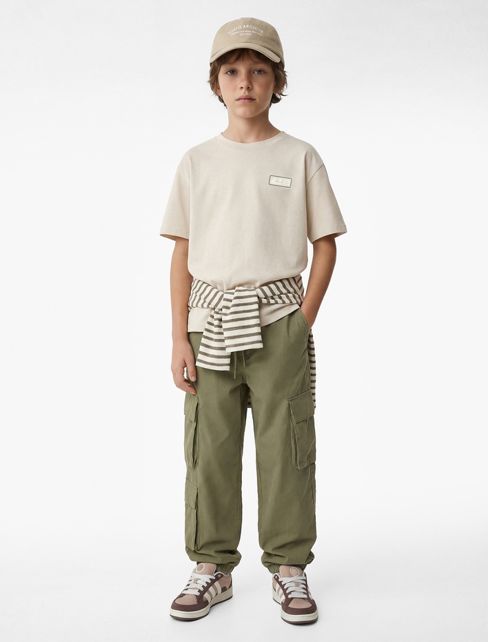 Erkek Çocuk Pamuklu Kısa Kollu Bisiklet Yaka Baskılı Tişört