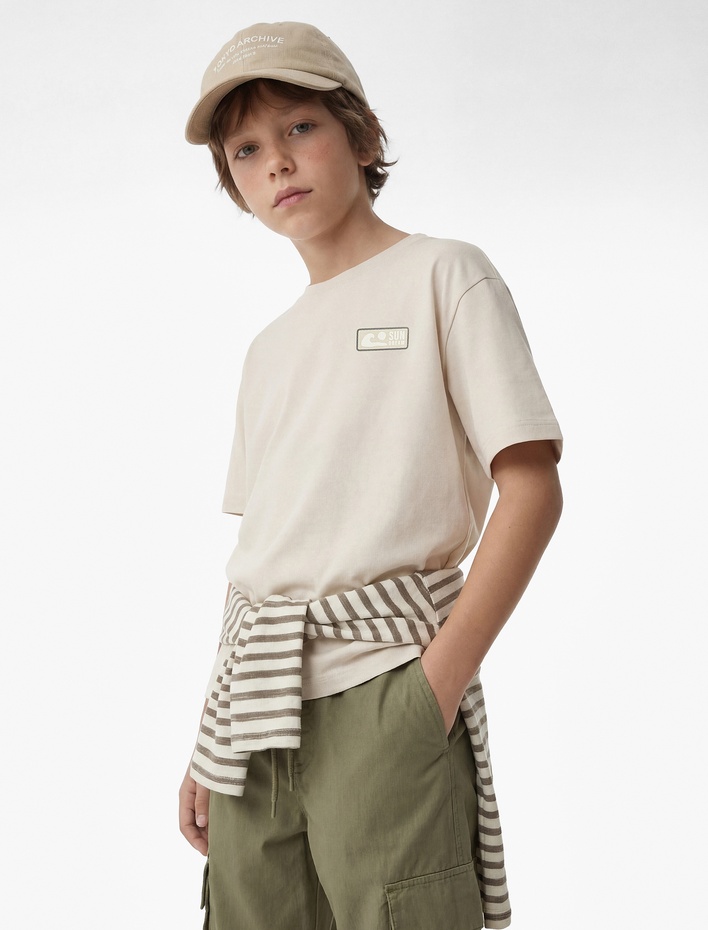 Erkek Çocuk Pamuklu Kısa Kollu Bisiklet Yaka Baskılı Tişört