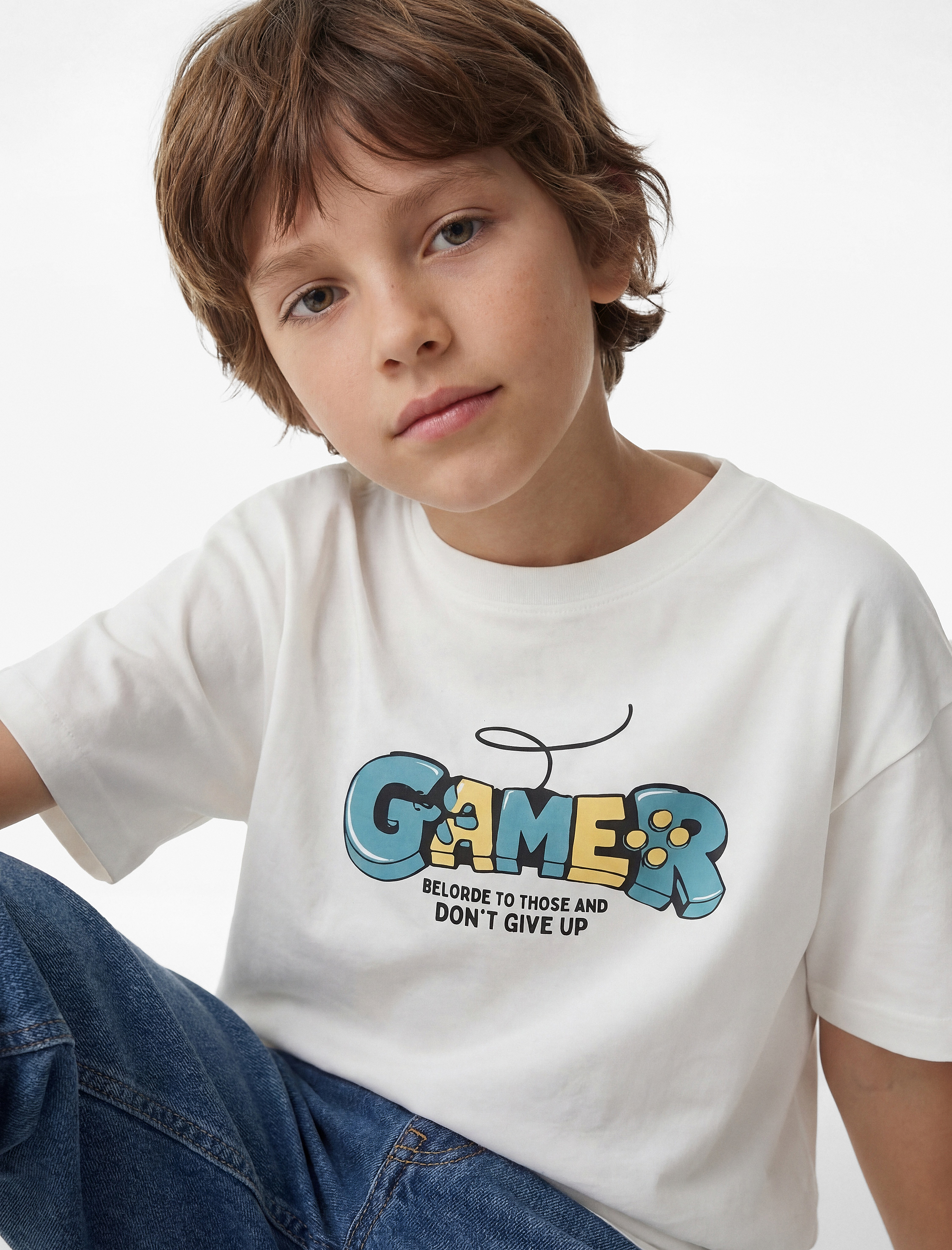  Erkek Çocuk Baskılı Kısa Kollu Bisiklet Yaka Pamuklu Tişört