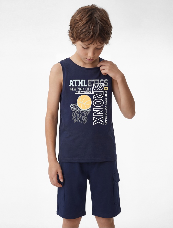 Erkek Çocuk Pamuklu Kolsuz Bisiklet Yaka Baskılı Atlet