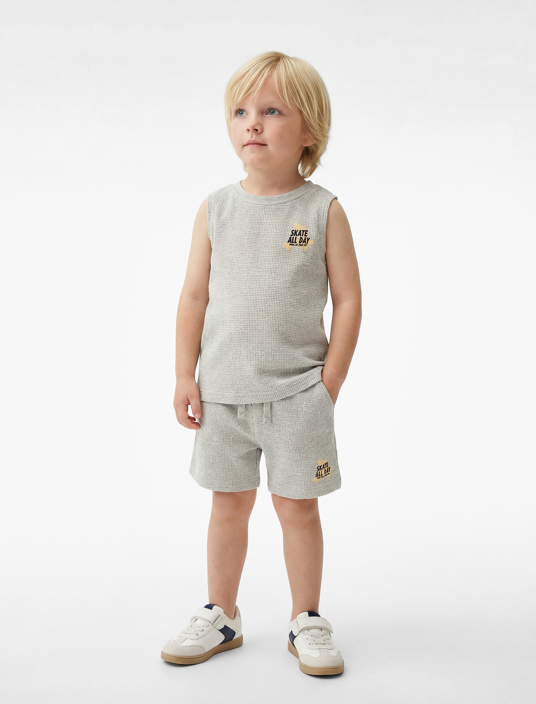  Erkek Bebek Pamuklu Baskılı Atlet ve Şort Takım - 2'li Set