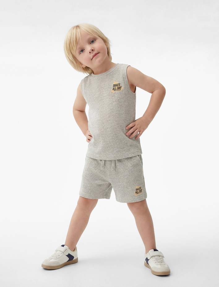 Erkek Bebek Pamuklu Baskılı Atlet ve Şort Takım - 2'li Set