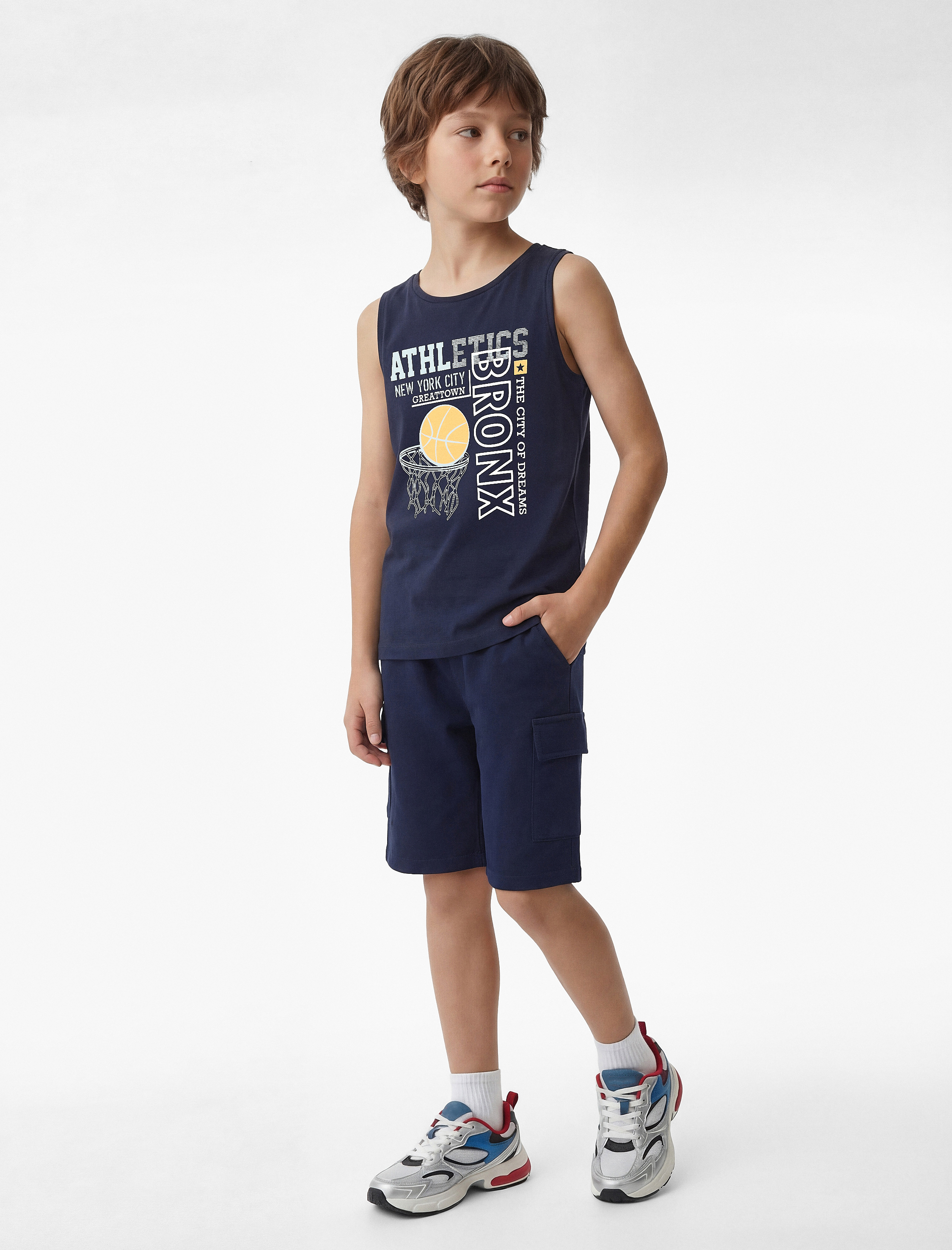  Erkek Çocuk Baskılı Bisiklet Yaka Kolsuz Pamuklu Atlet