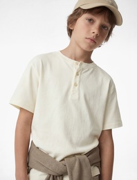 Düğmeli Hakim Yaka Kısa Kollu Pamuklu Tişört