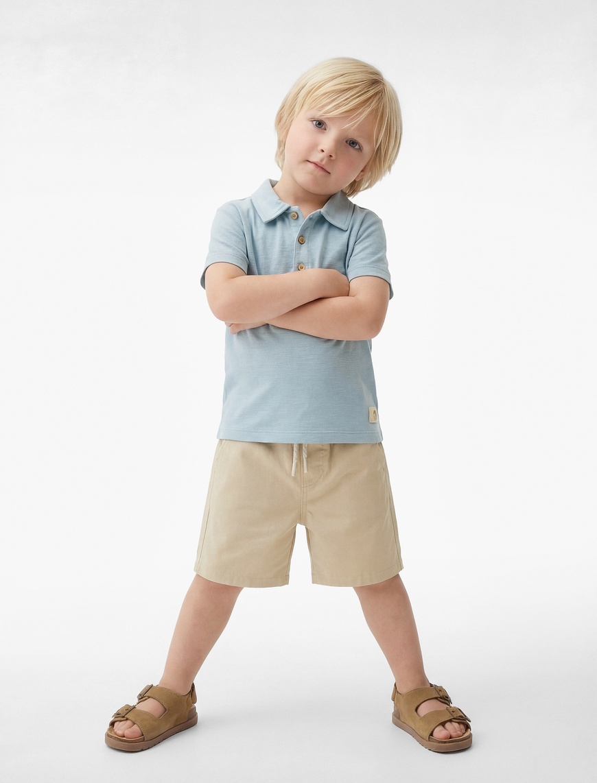 Koton Erkek Bebek Pamuklu Kısa Kollu Düğmeli oversize Polo Yaka T-Shirt