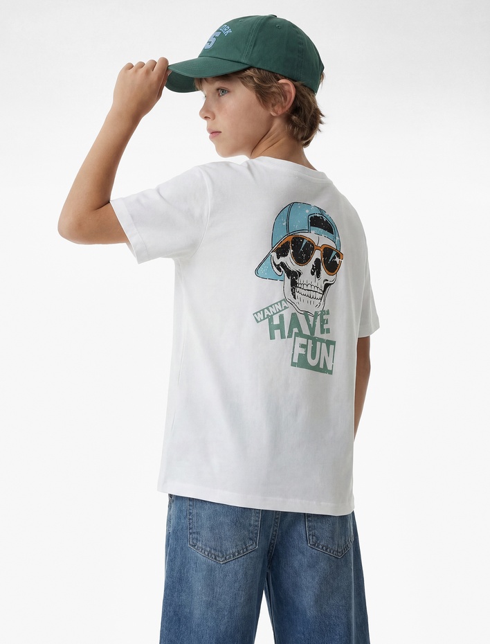 Erkek Çocuk Kısa Kollu Bisiklet Yaka Pamuklu Arkası Baskılı Tişört