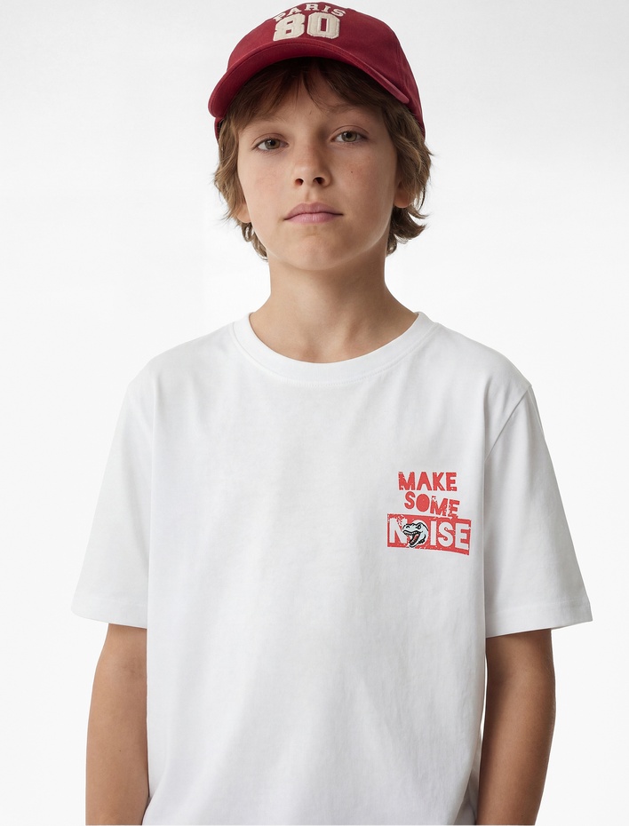 Erkek Çocuk Dinozor Baskı Detaylı Kısa Kollu Bisiklet Yaka Pamuklu Tişört