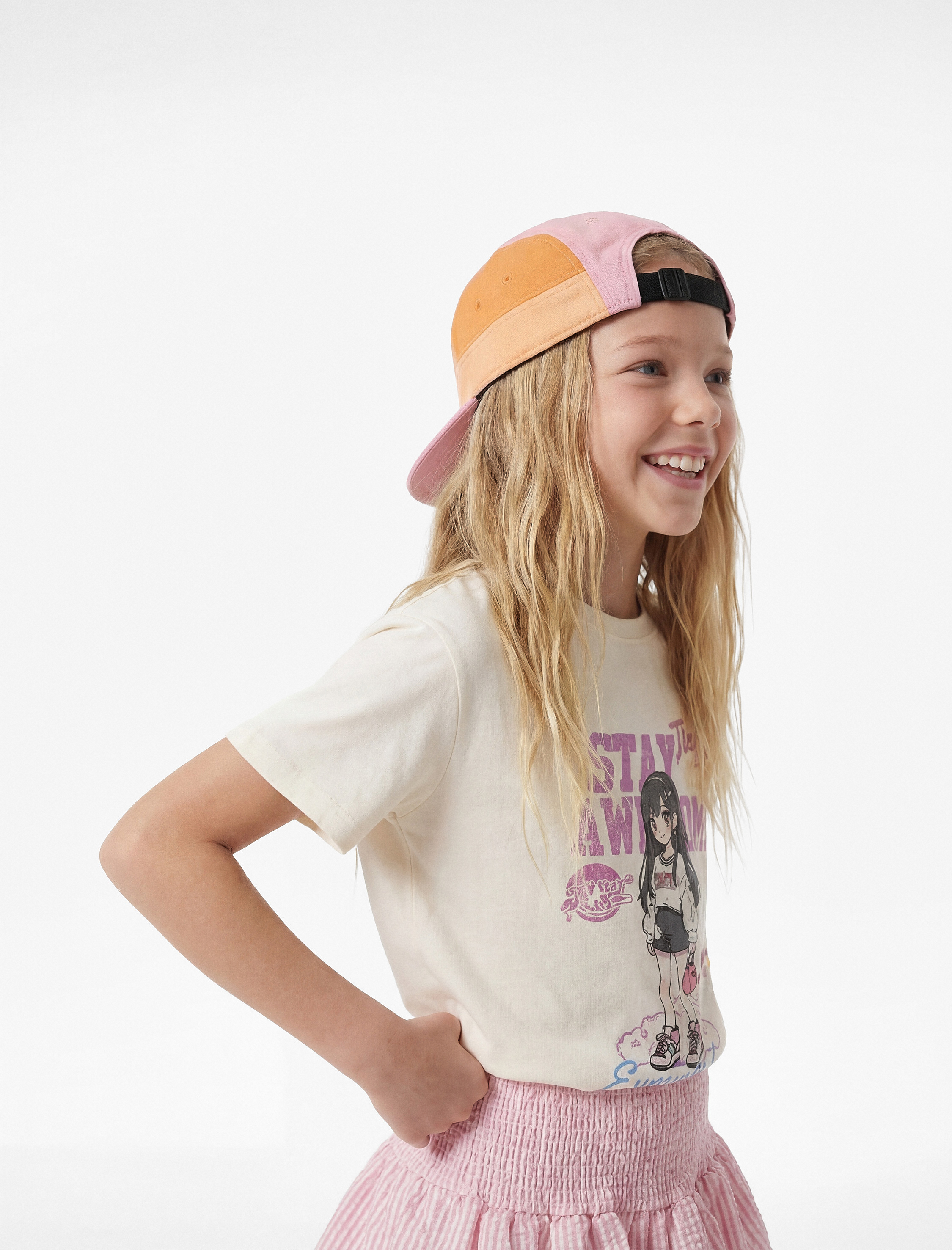  Kız Çocuk Bisiklet Yaka Kısa Kollu Pamuklu Baskılı Tişört