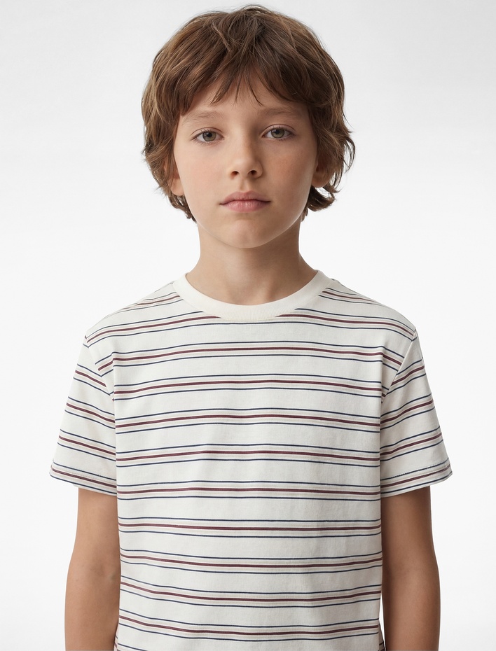 Erkek Çocuk Pamuklu Kısa Kollu Bisiklet Yaka Çizgili Tişört