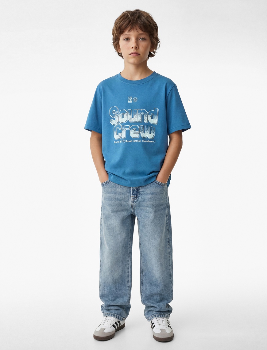 Koton Pamuklu Kısa Kollu Bisiklet Yaka Baskılı T-Shirt