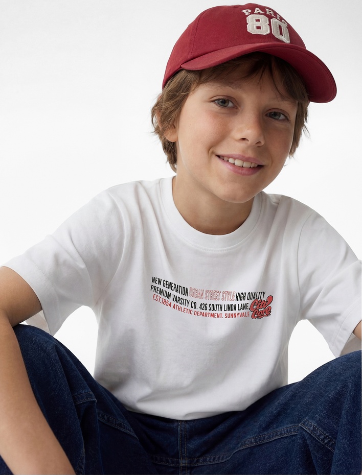 Erkek Çocuk Bisiklet Yaka Kısa Kollu Pamuklu Arkası Baskılı Tişört