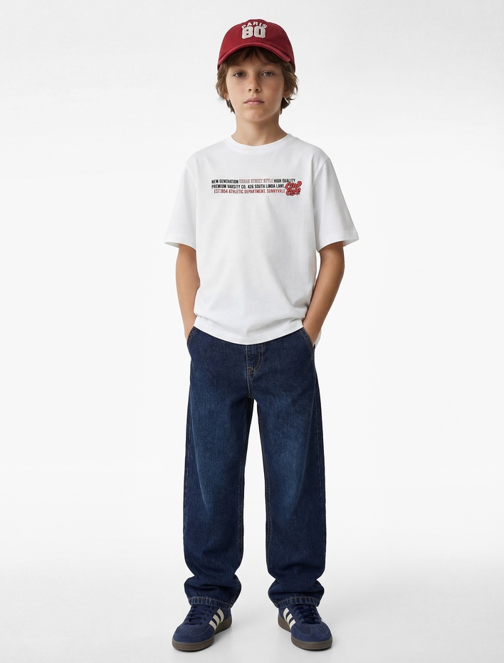 Erkek Çocuk Bisiklet Yaka Kısa Kollu Pamuklu Arkası Baskılı Tişört