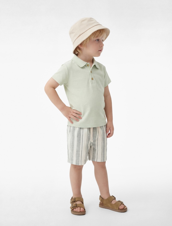 Erkek Bebek Pamuklu Düğmeli Kısa Kollu Polo Yaka Tişört