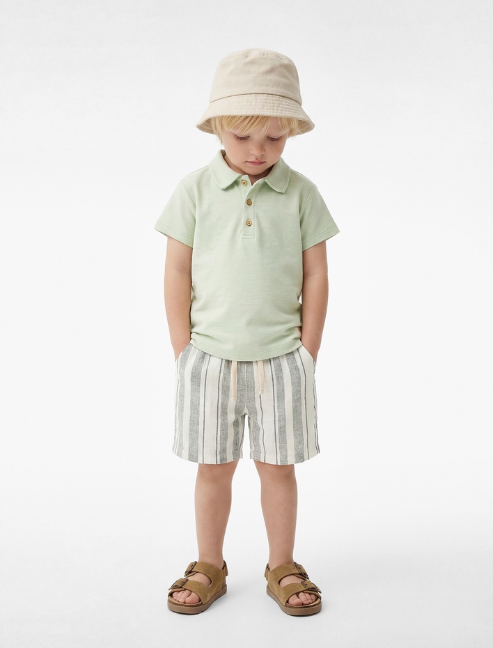 Erkek Bebek Pamuklu Düğmeli Kısa Kollu Polo Yaka Tişört