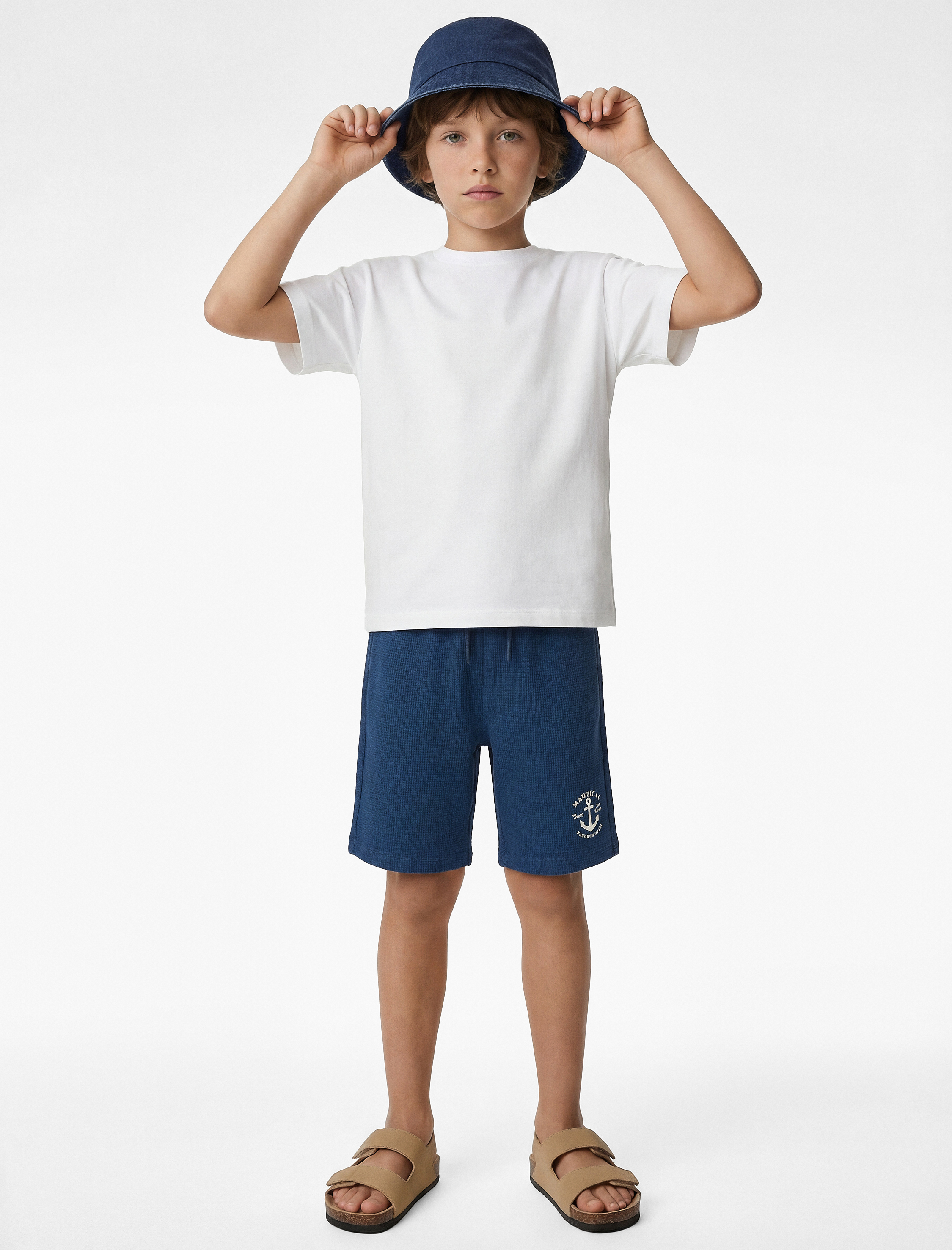  Erkek Çocuk Baskı Detaylı Beli Lastikli Pamuklu Şort