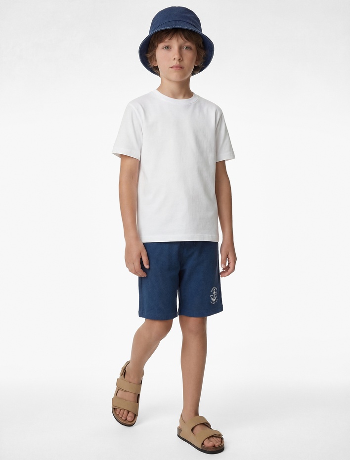 Erkek Çocuk Baskı Detaylı Beli Lastikli Pamuklu Şort