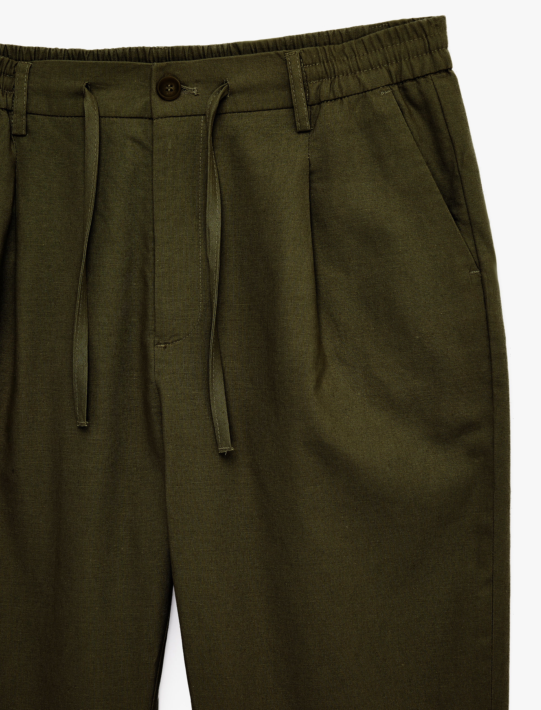   Regular Fit Beli Lastikli Düğmeli Düz Paça Keten Karışımlı Chino Pantolon