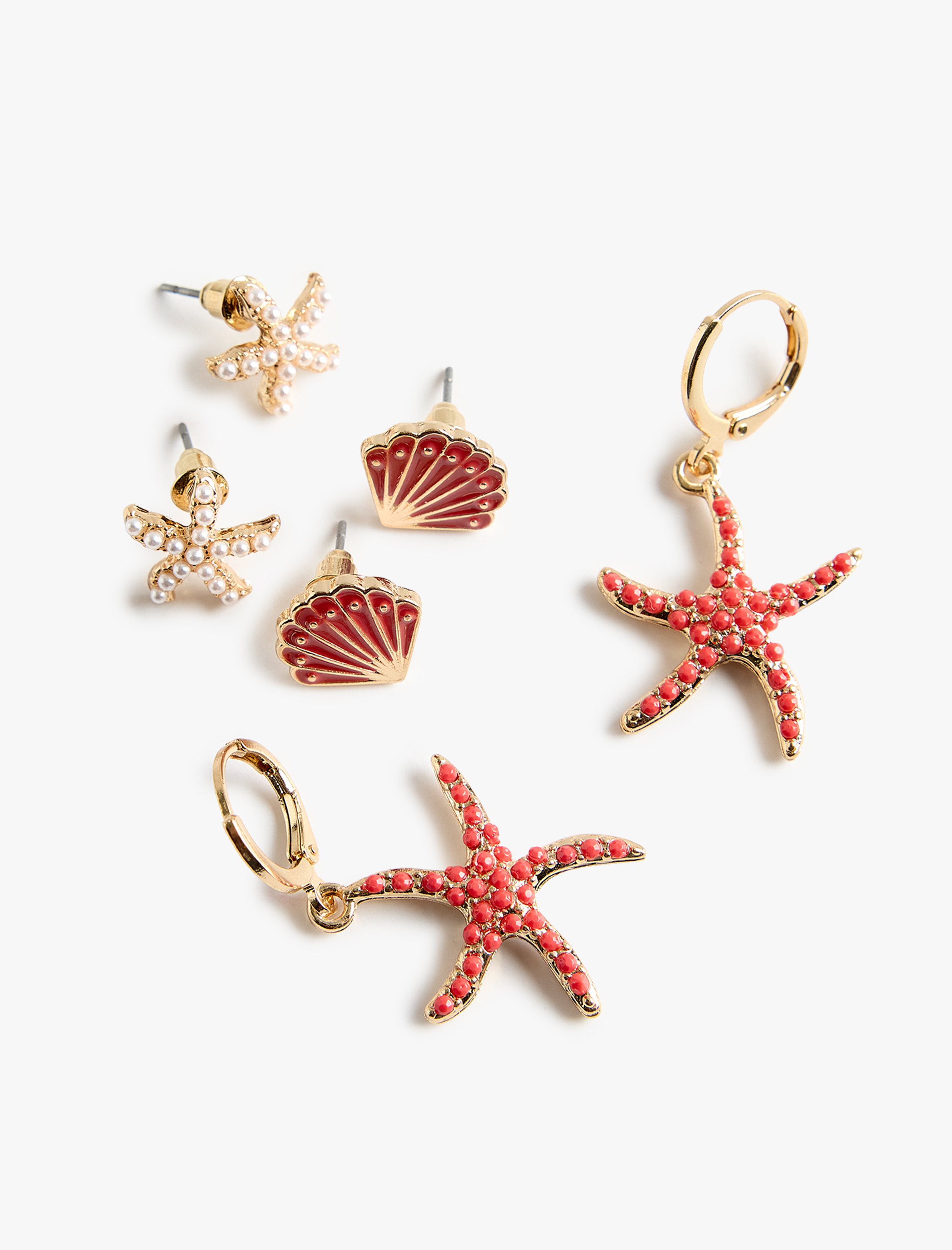  Kadın 3'lü İnci Detaylı Deniz Yıldızı Küpe Seti