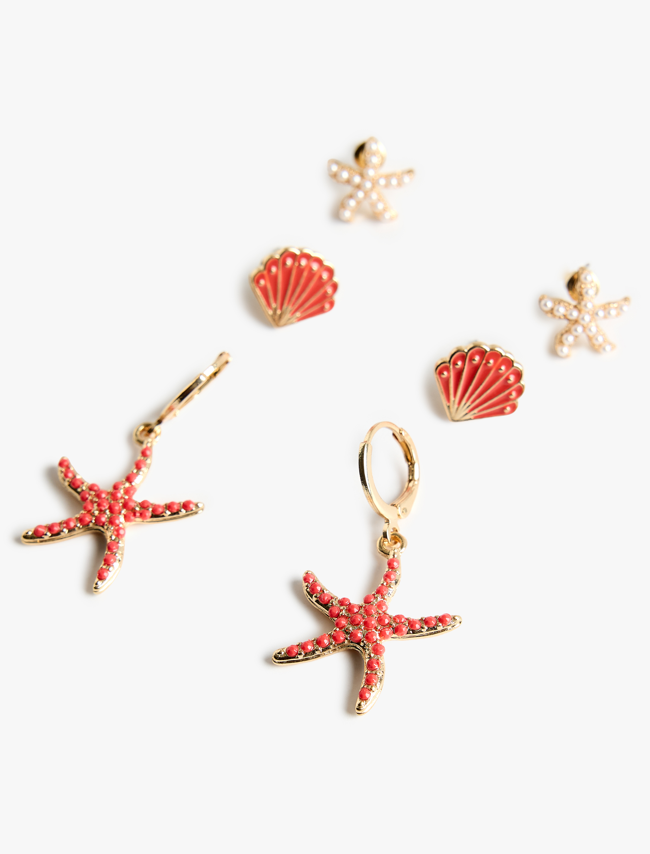  Kadın 3'lü İnci Detaylı Deniz Yıldızı Küpe Seti