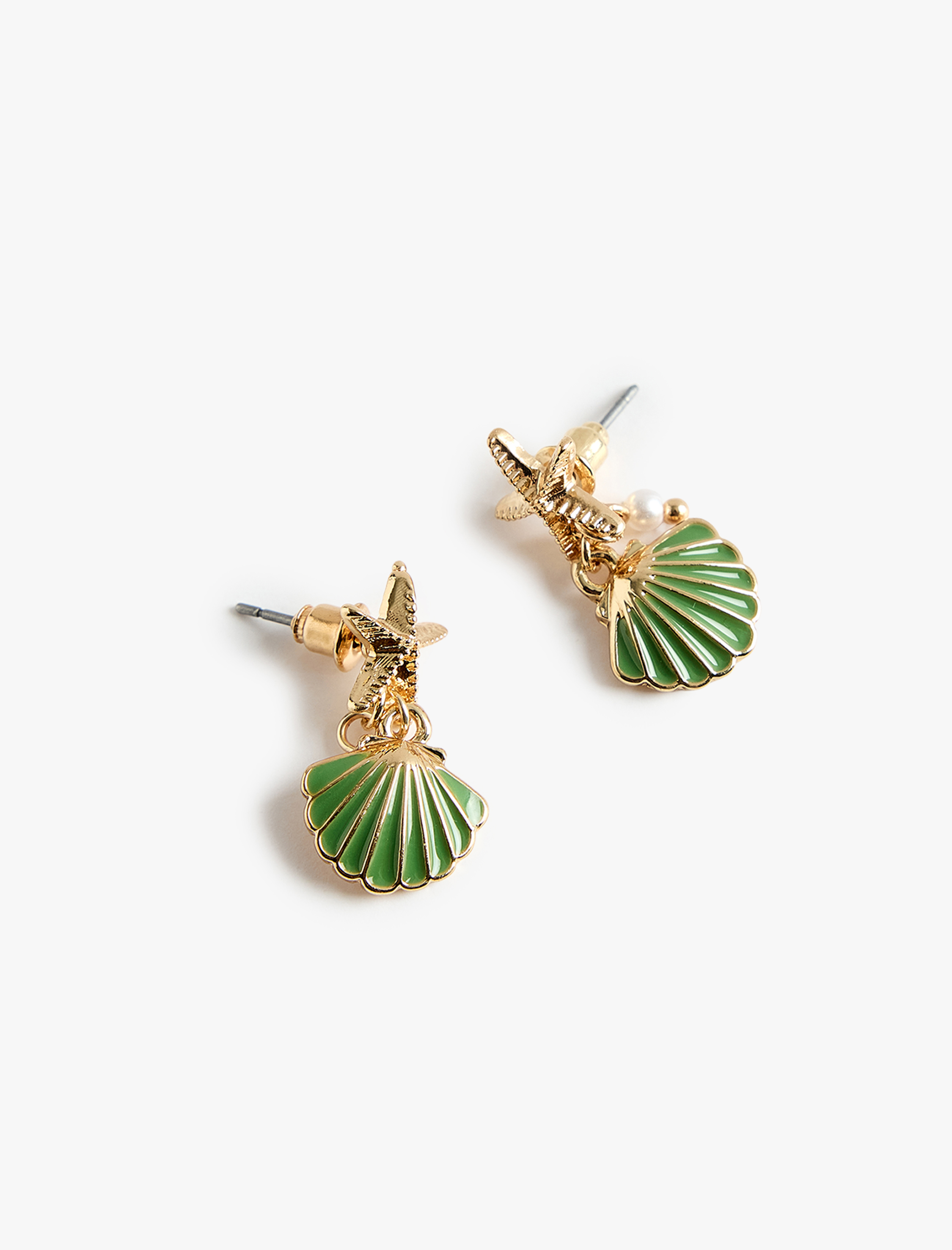  Kadın İnci Detaylı Sallantılı Deniz Kabuğu Küpe