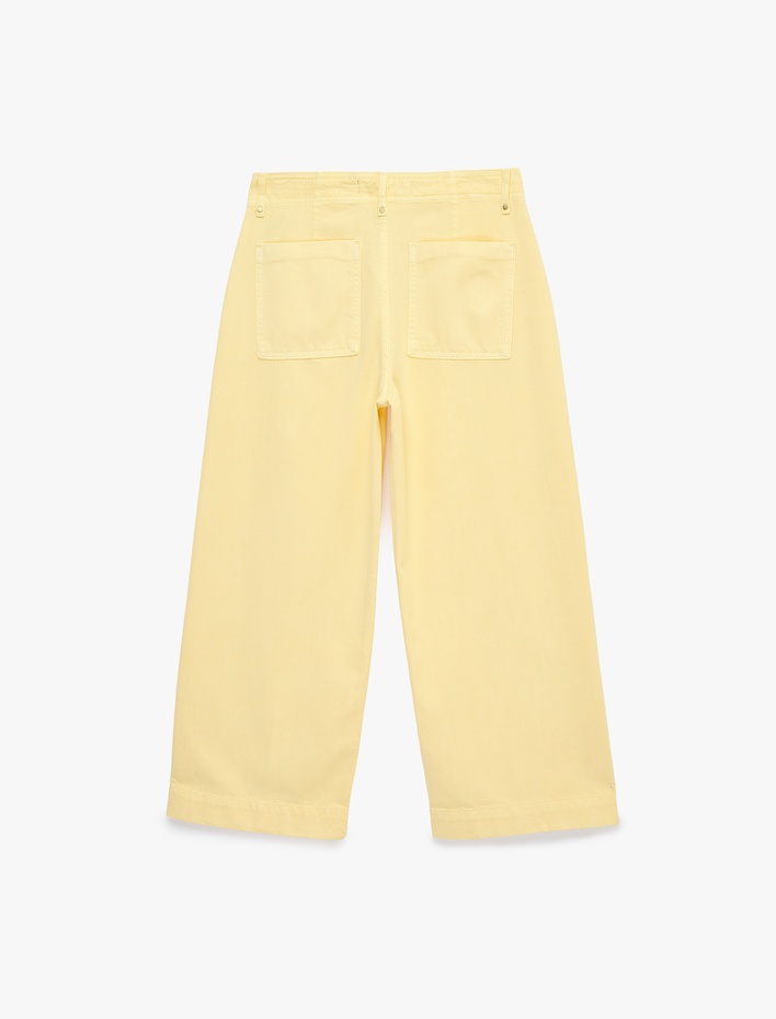  Normal Bel Cep Detaylı Nervürlü Kısa Geniş Paça Pantolon - Culotte Jeans