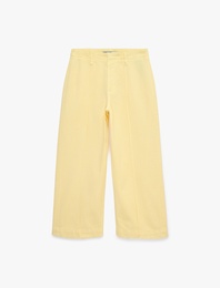 Normal Bel Cep Detaylı Nervürlü Kısa Geniş Paça Pantolon - Culotte Jeans