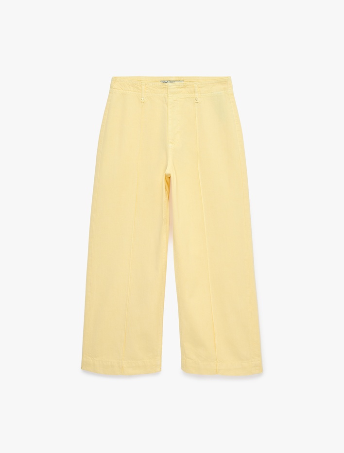  Normal Bel Cep Detaylı Nervürlü Kısa Geniş Paça Pantolon - Culotte Jeans