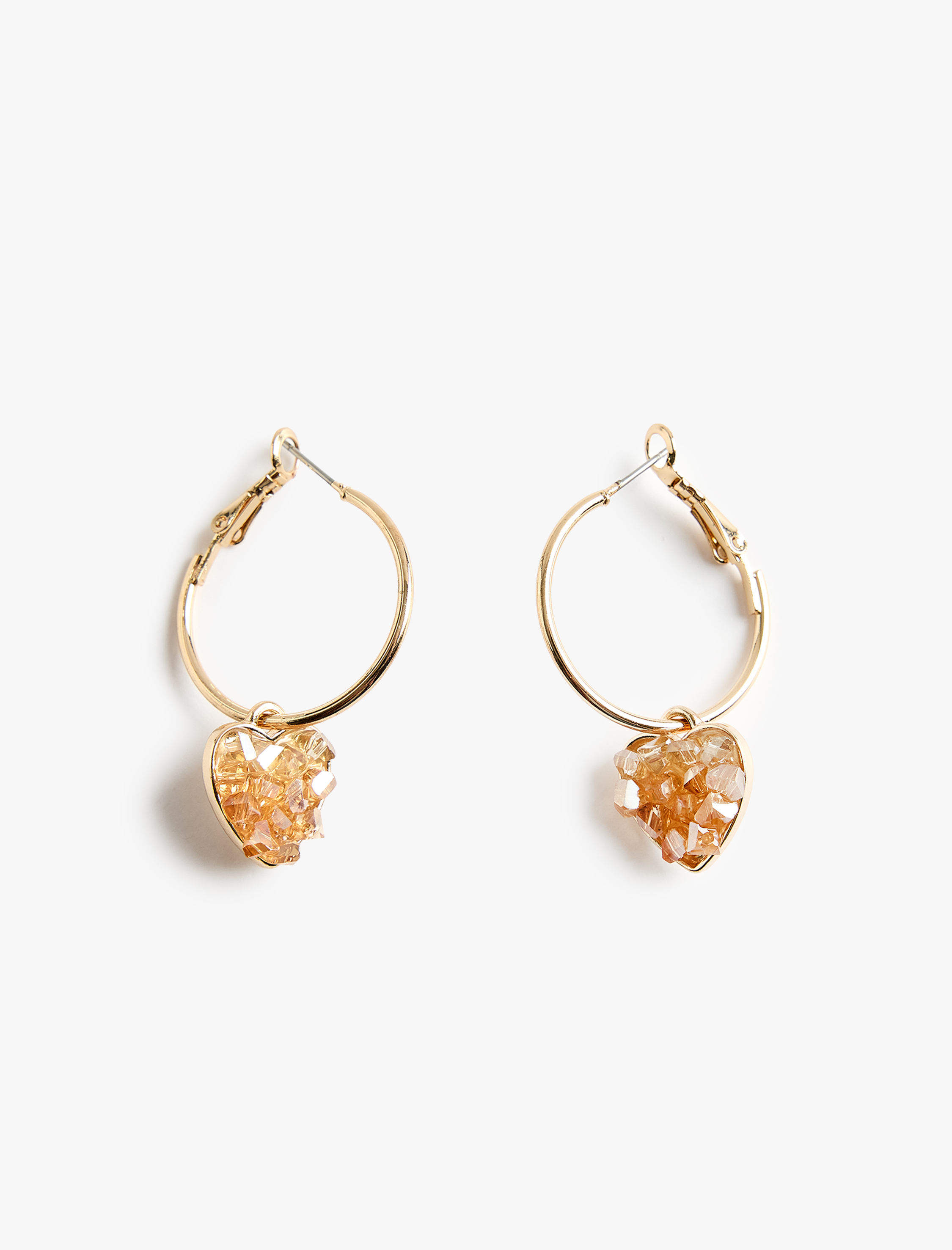  Kadın Taş Detaylı Kalp Charmlı Halka Küpe