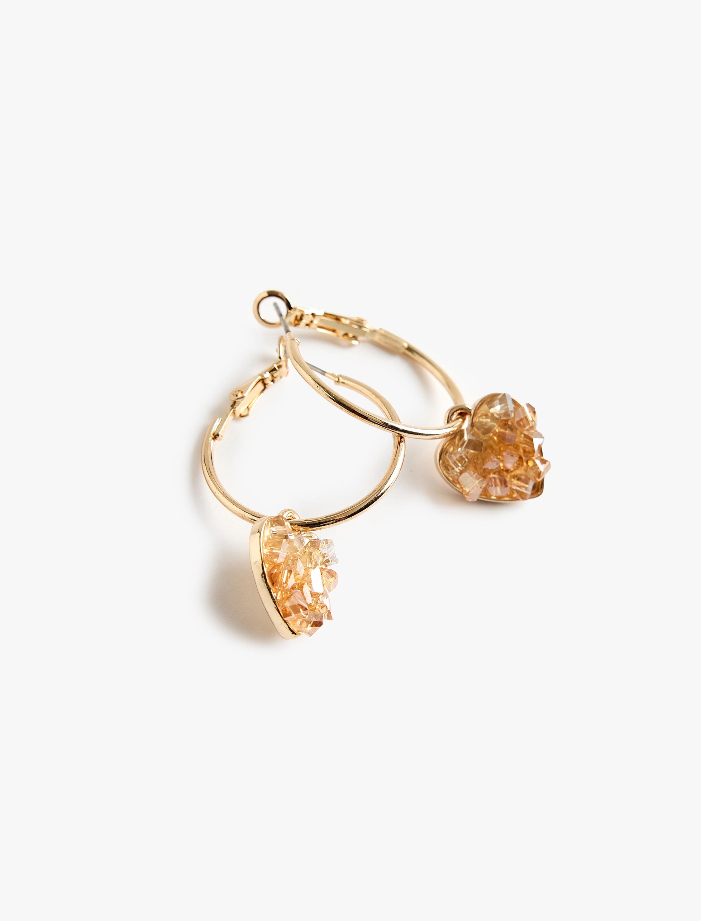  Kadın Taş Detaylı Kalp Charmlı Halka Küpe