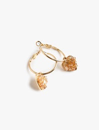 Taş Detaylı Kalp Charmlı Halka Küpe