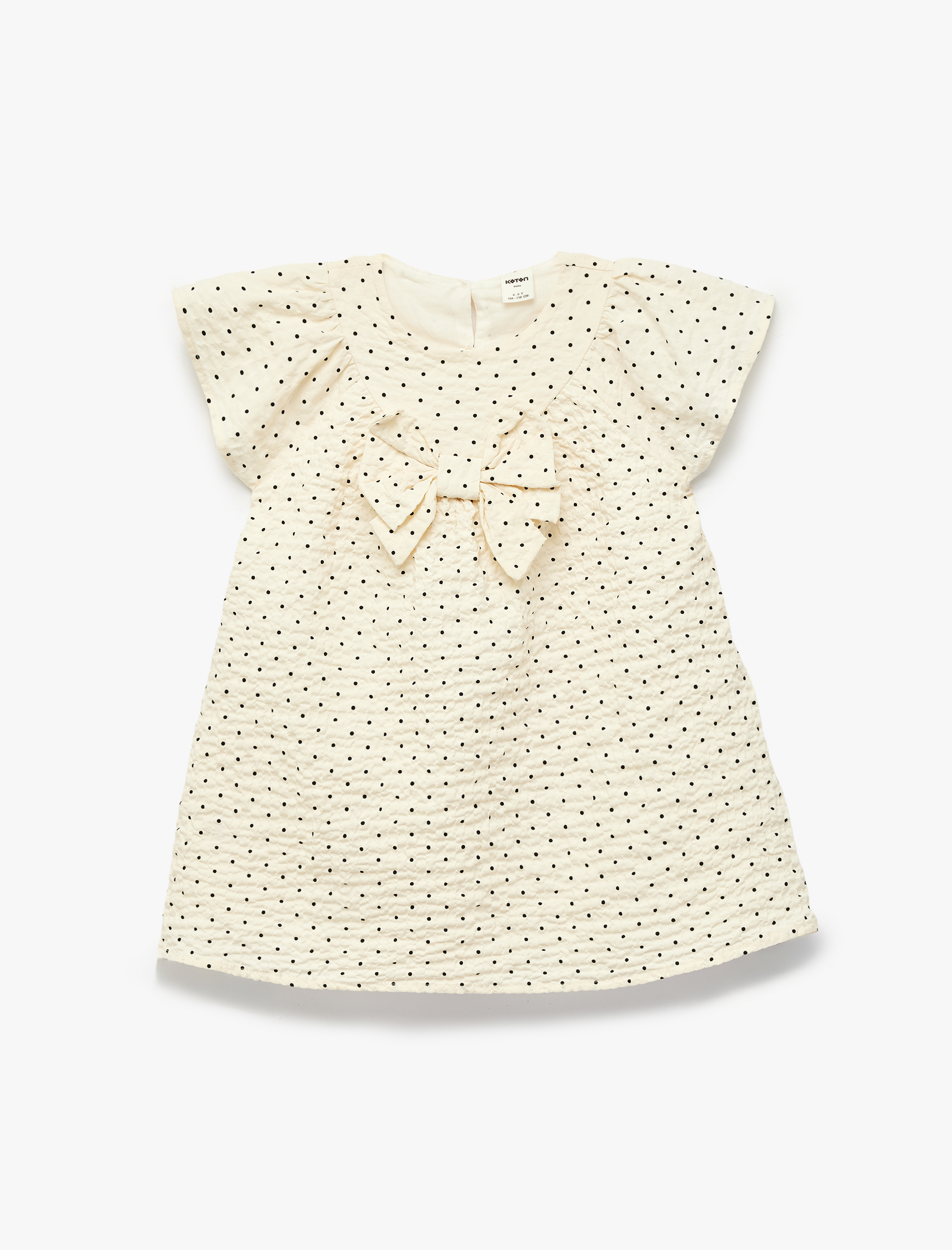  Kız Bebek Kısa Kollu Bisiklet Yaka Fiyonklu A Kesim Puantiyeli Elbise