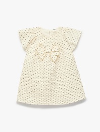 Kısa Kollu Bisiklet Yaka Fiyonklu A Kesim Puantiyeli Elbise