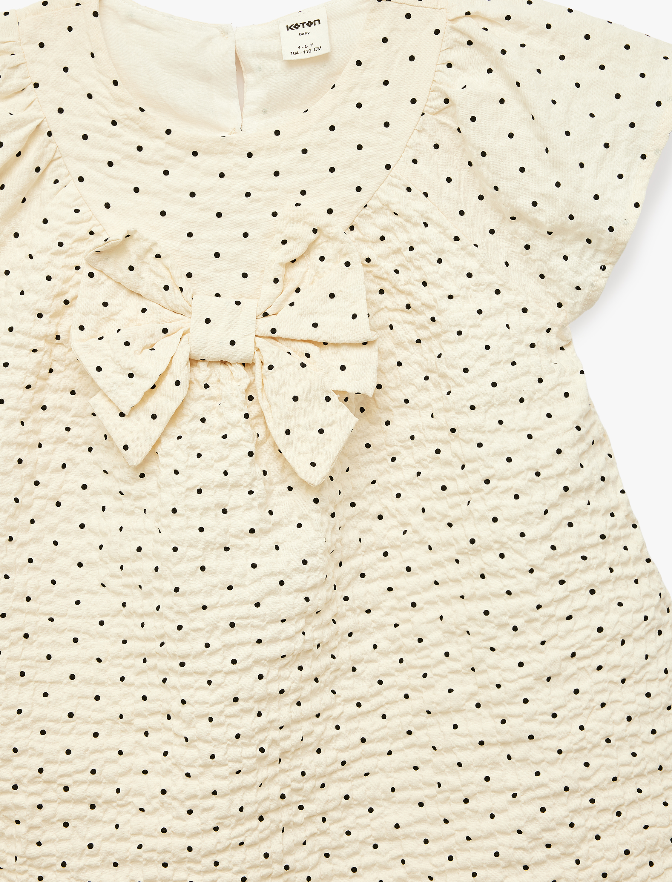  Kız Bebek Kısa Kollu Bisiklet Yaka Fiyonklu A Kesim Puantiyeli Elbise