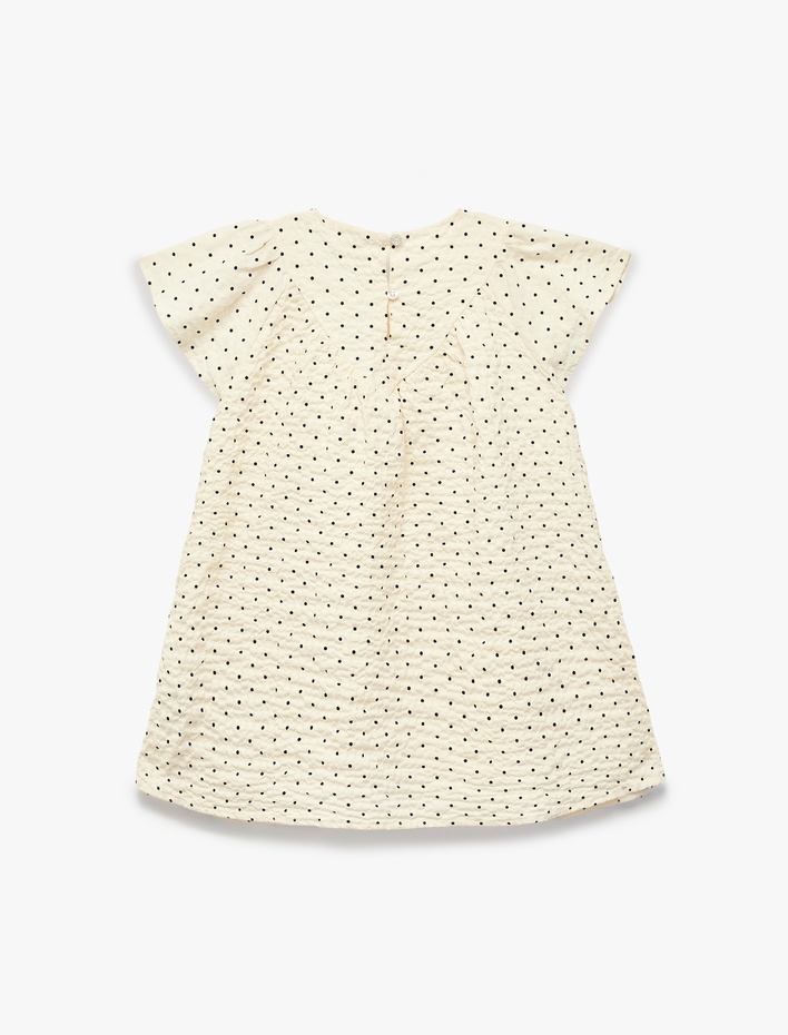 Kız Bebek Kısa Kollu Bisiklet Yaka Fiyonklu A Kesim Puantiyeli Elbise