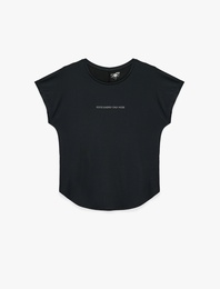 Kısa Kollu Bisiklet Yaka Rahat Kalıp Baskılı Modal Spor Tişört