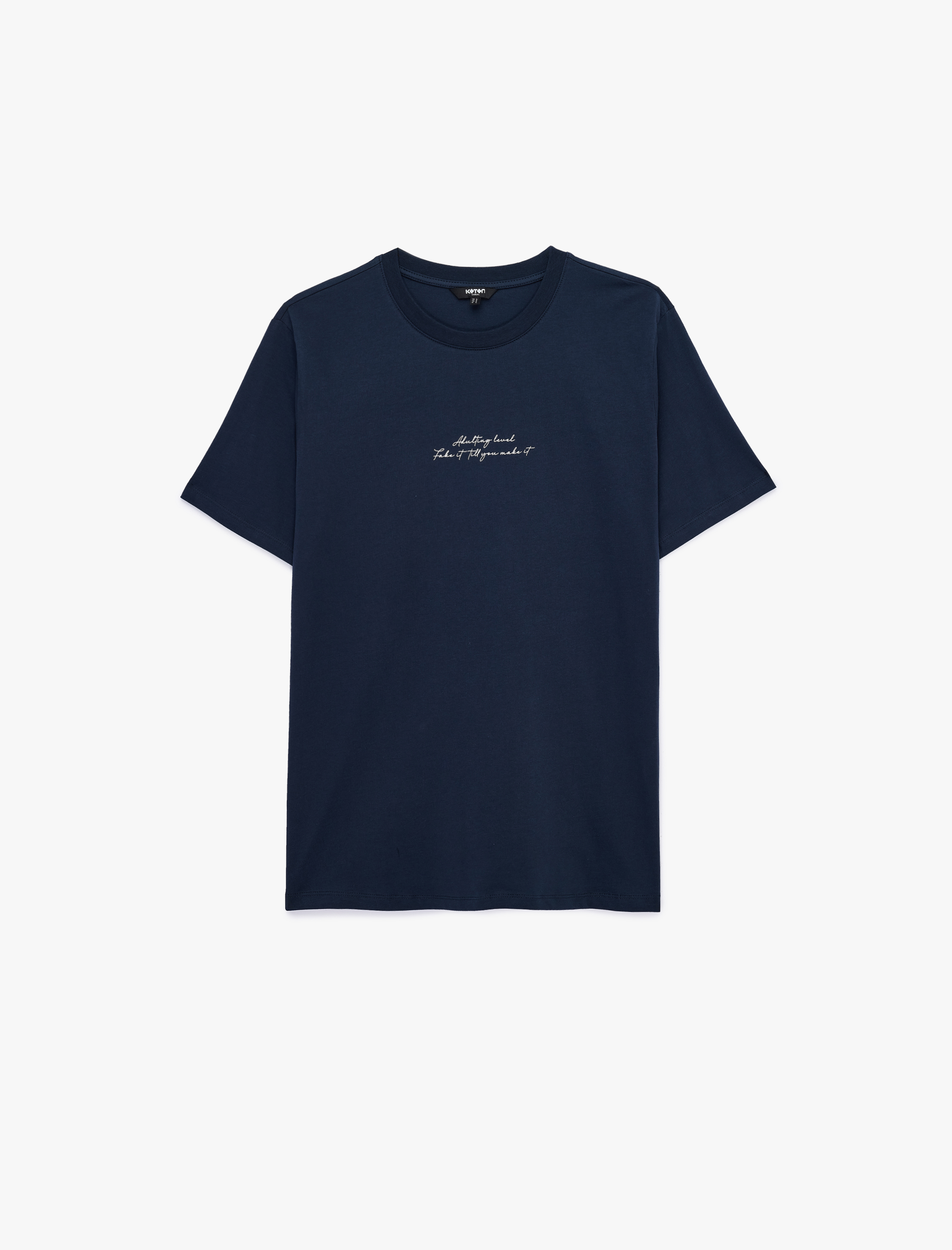   Pamuklu Kısa Kollu Bisiklet Yaka Baskılı Slim Fit Tişört