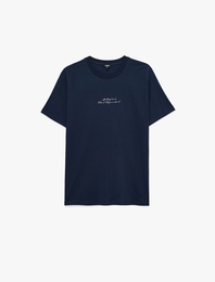 Pamuklu Kısa Kollu Bisiklet Yaka Baskılı Slim Fit Tişört