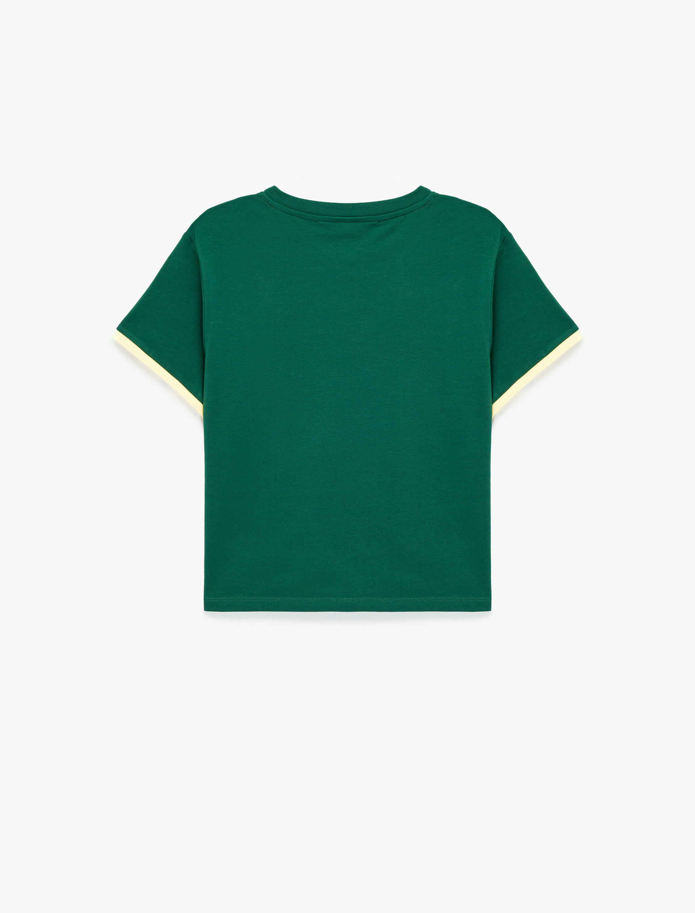   Pamuklu Slim Fit Bisiklet Yaka Biyeli Kısa Kollu Baskılı Tişört