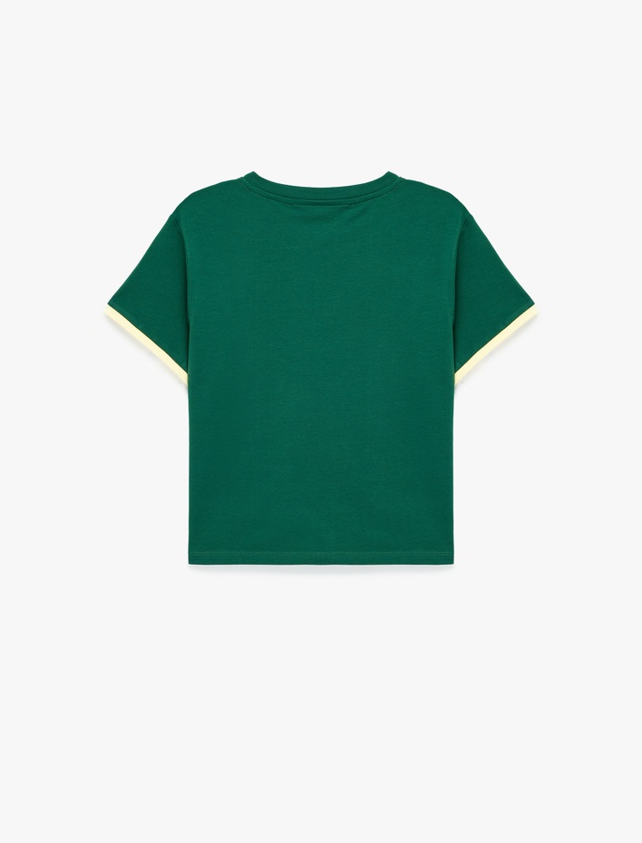  Pamuklu Slim Fit Bisiklet Yaka Biyeli Kısa Kollu Baskılı Tişört