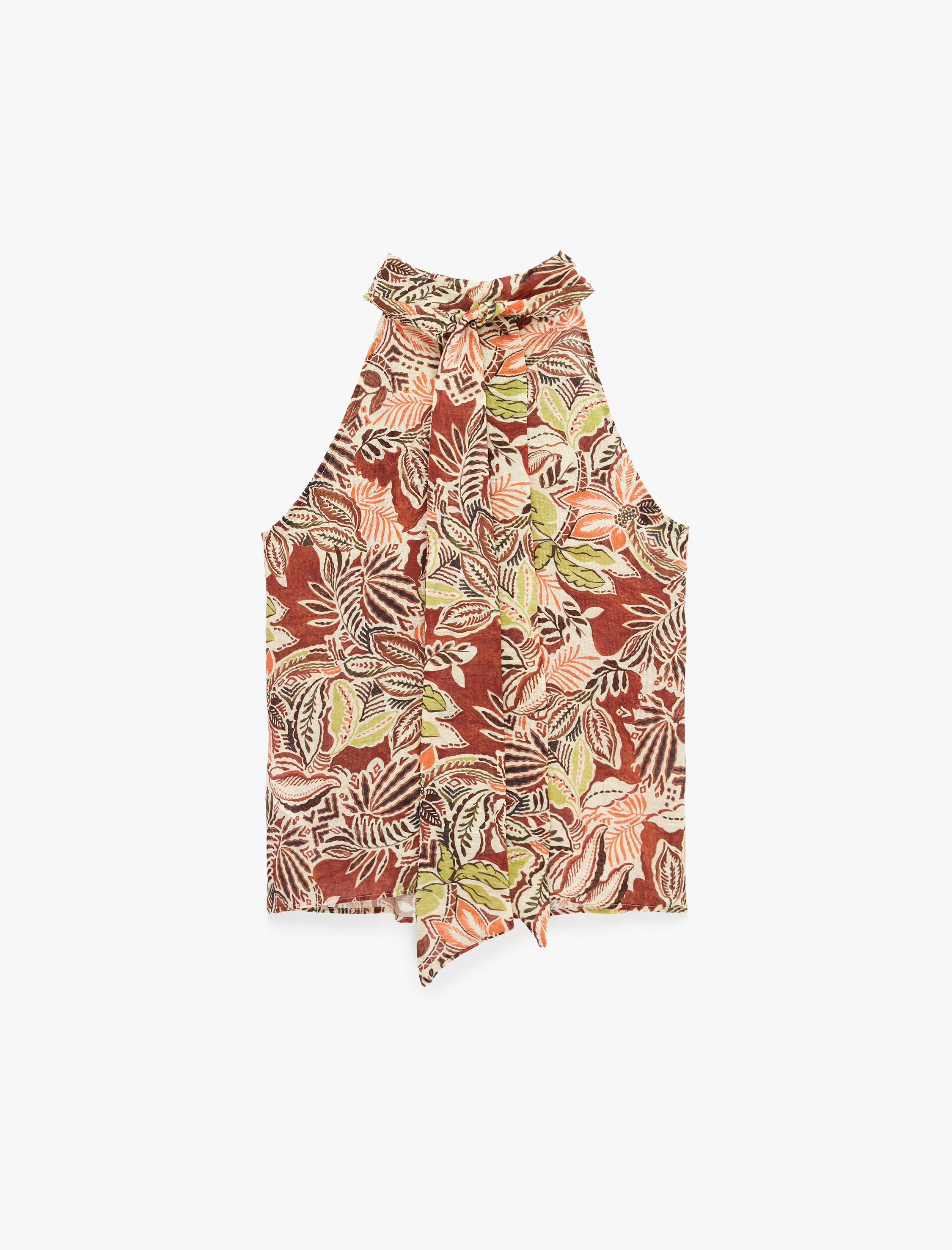   Koton X Melis Ağazat - Viskon Kumaş Fularlı Dik Yaka Kolsuz Çiçekli Bluz