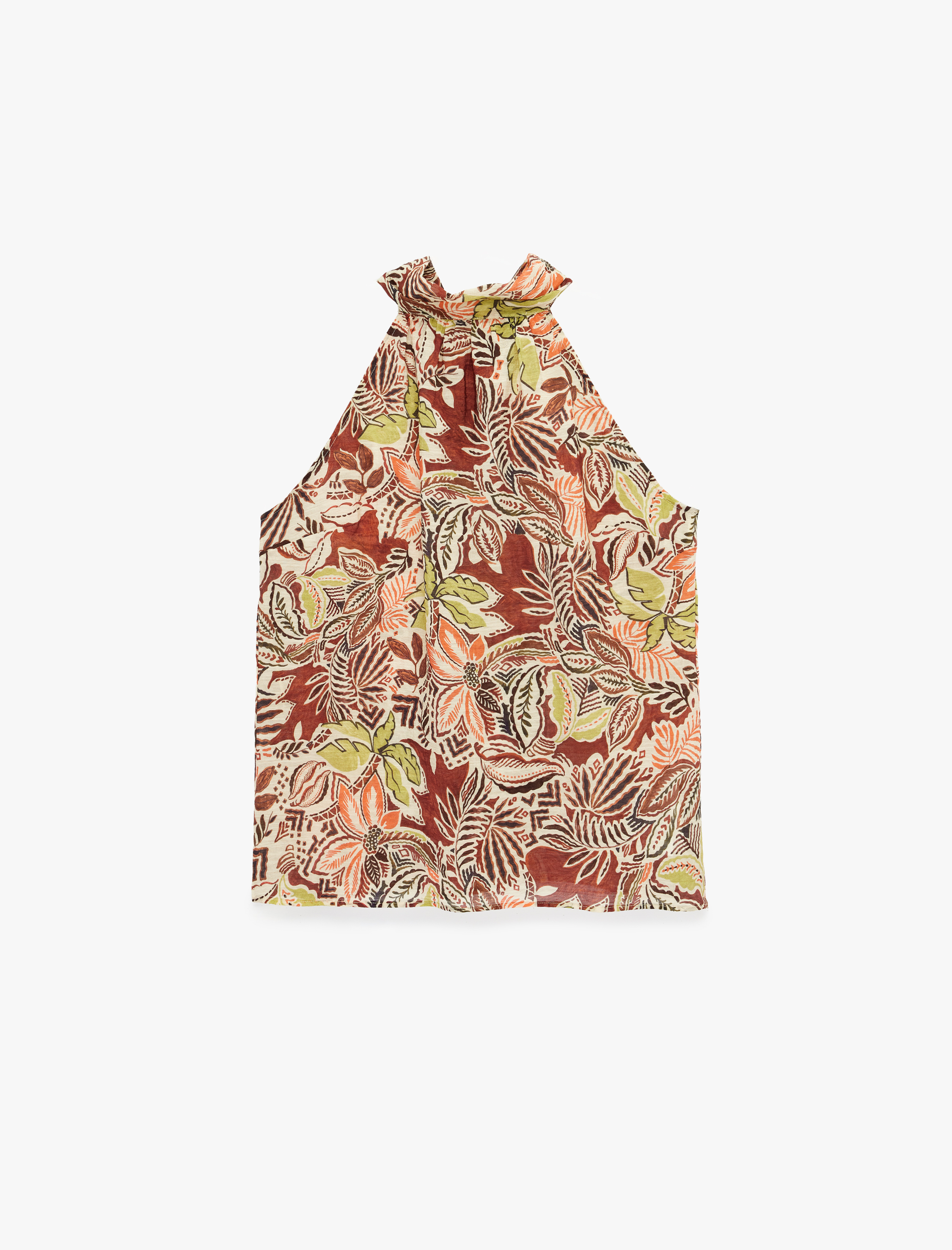   Koton X Melis Ağazat - Viskon Kumaş Fularlı Dik Yaka Kolsuz Çiçekli Bluz