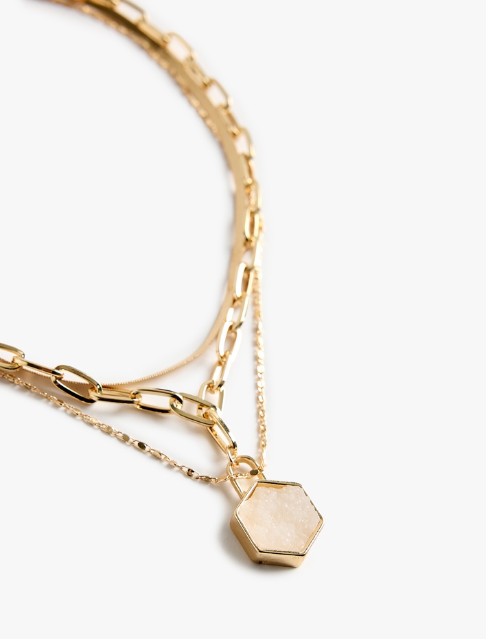 Kadın Geometrik Figürlü Çelik Karışımlı Çoklu Zincir Kolye