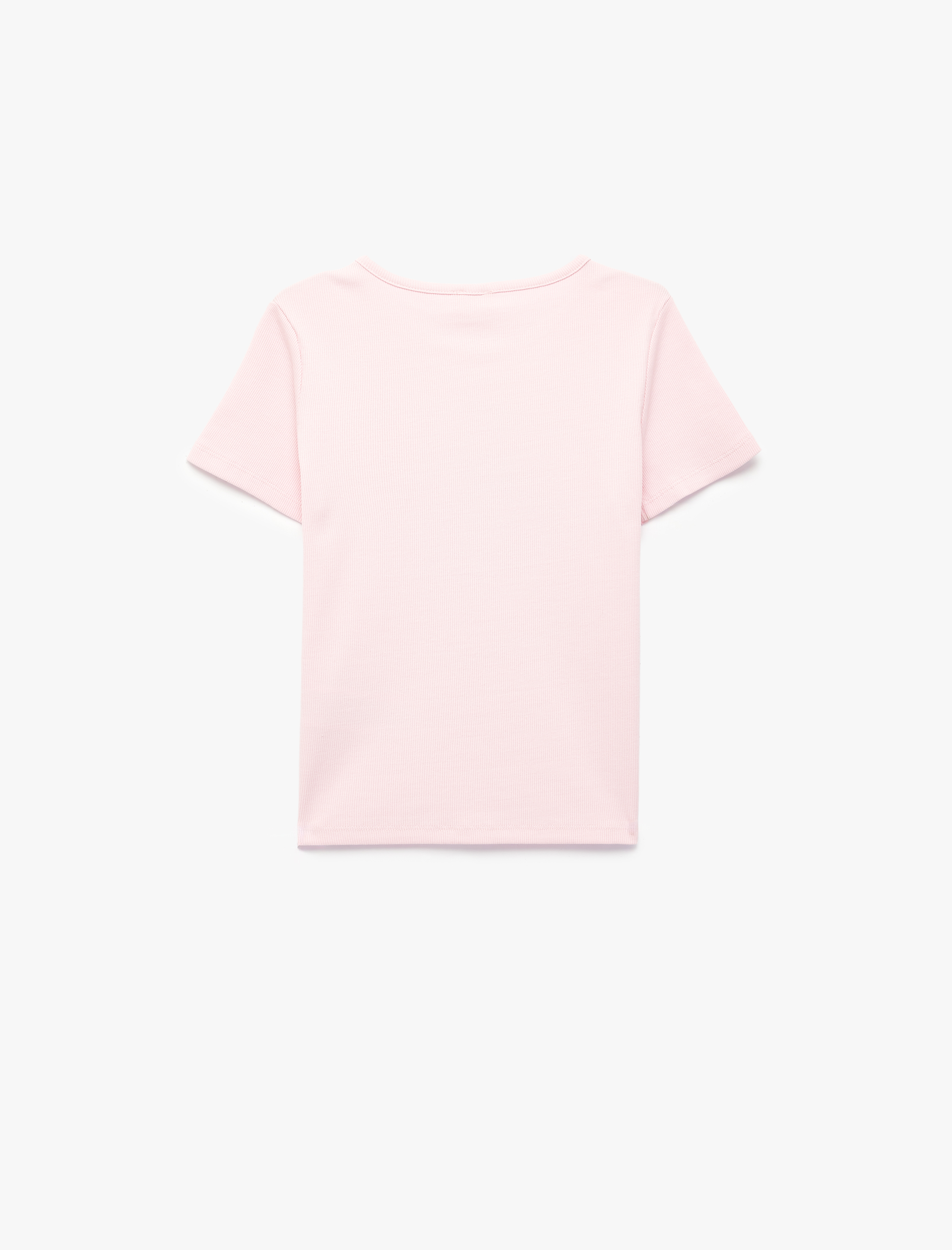  Kız Çocuk Ribanalı Kısa Kollu Bisiklet Yaka Pamuklu Kedi Baskılı Tişört