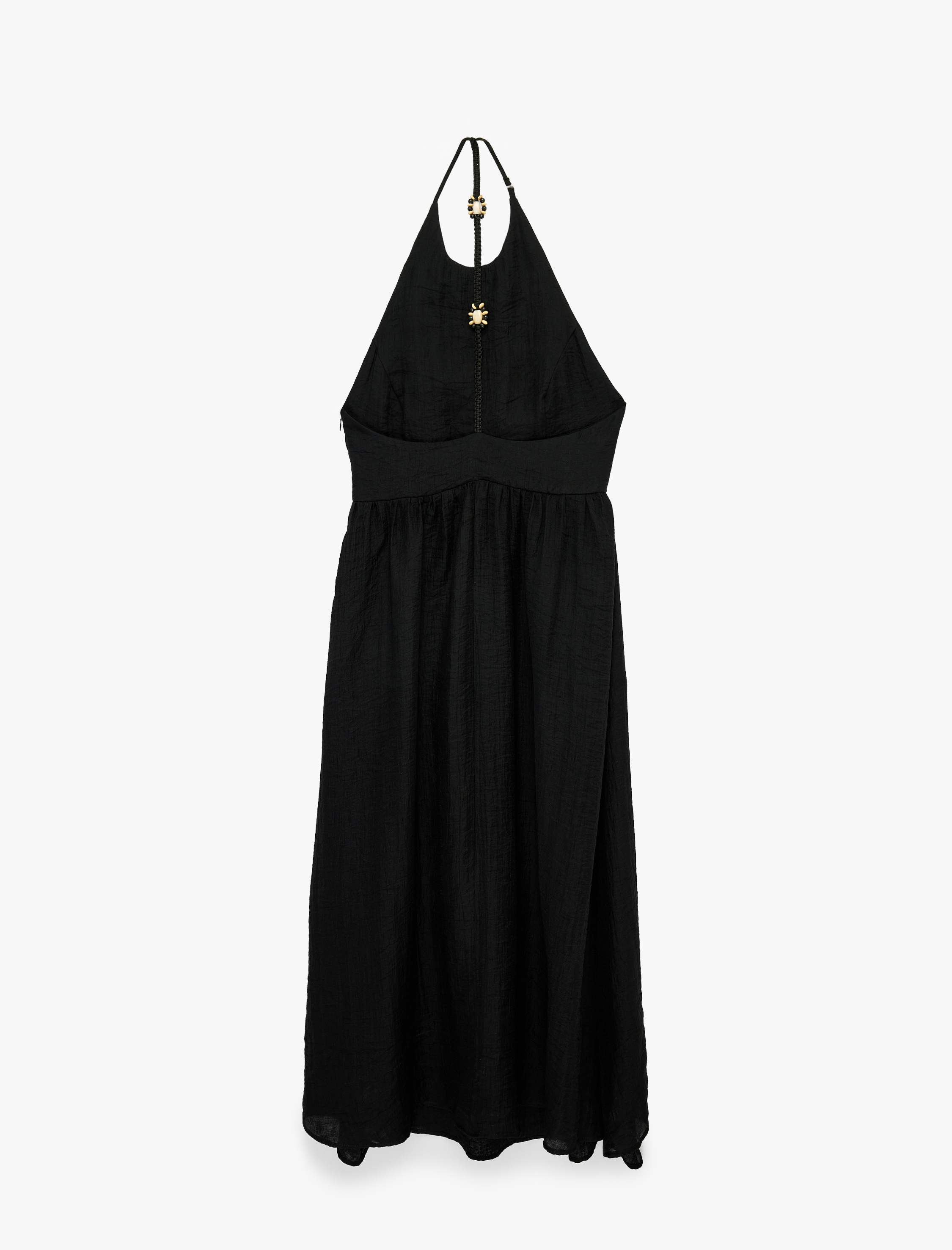   Viskon Kumaş Sırt Dekolteli Halter Yaka Midi Elbise