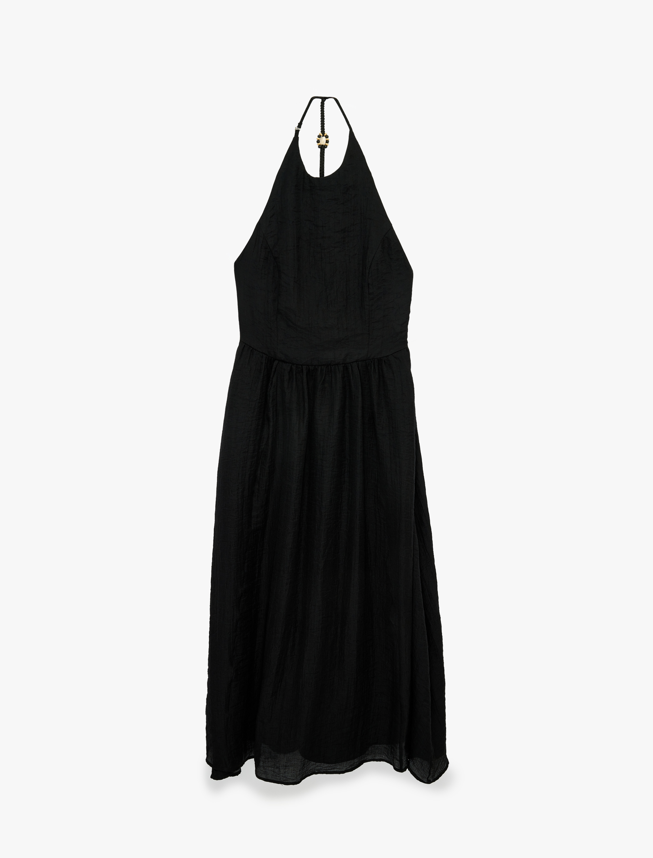   Viskon Kumaş Sırt Dekolteli Halter Yaka Midi Elbise