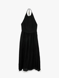 Viskon Kumaş Sırt Dekolteli Halter Yaka Midi Elbise