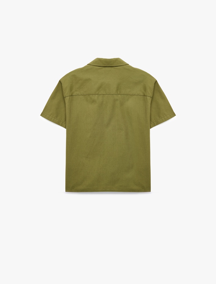 Erkek Çocuk Kısa Kollu Nakış Detaylı Kapaklı Cepli Pamuklu oversize Gömlek