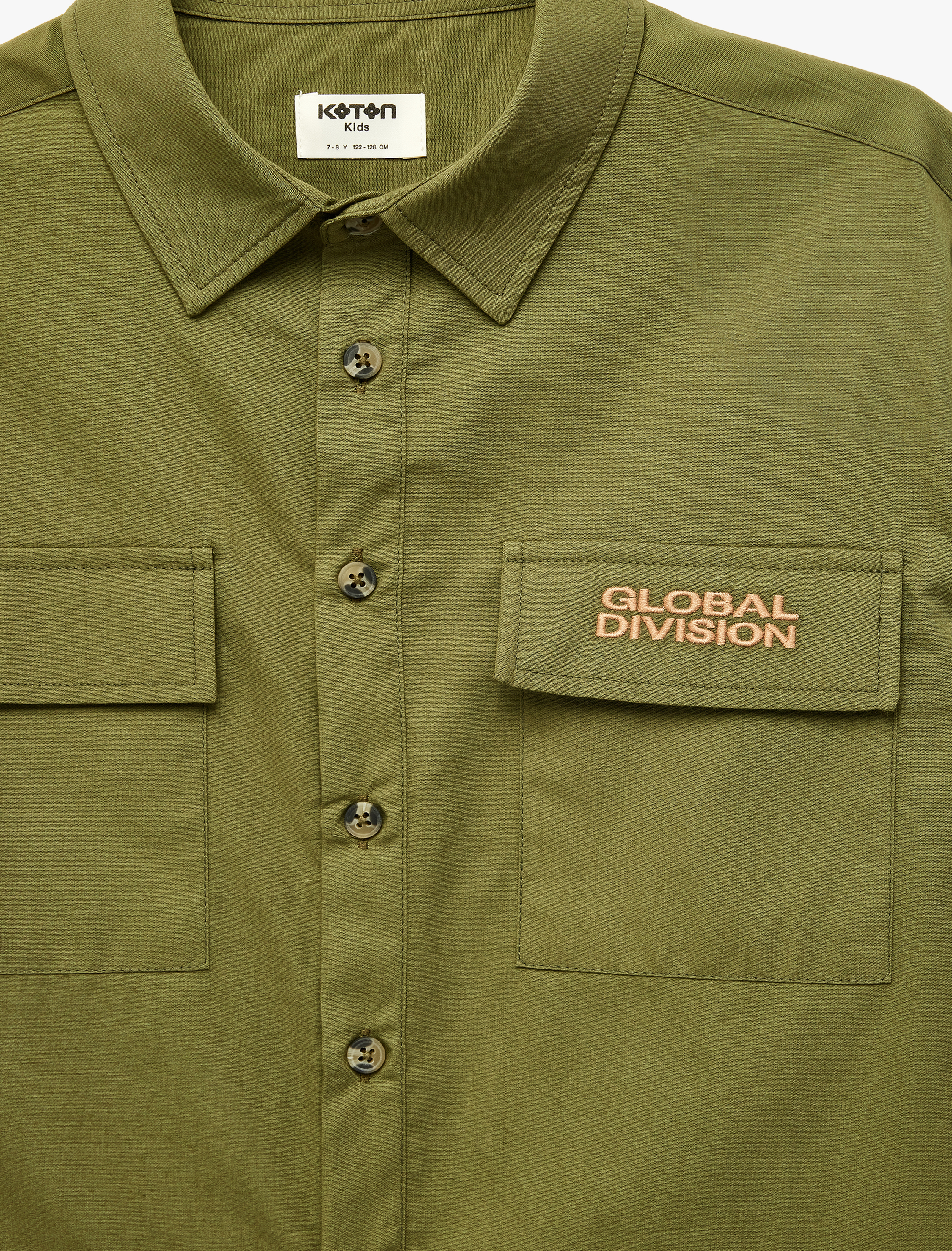  Erkek Çocuk Kısa Kollu Nakış Detaylı Kapaklı Cepli Pamuklu oversize Gömlek